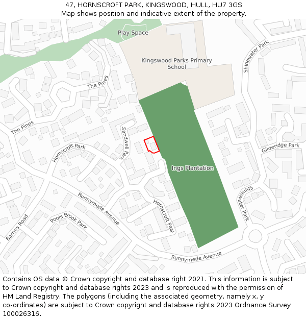 47, HORNSCROFT PARK, KINGSWOOD, HULL, HU7 3GS: Location map and indicative extent of plot