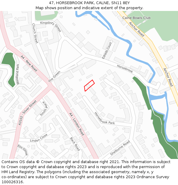 47, HORSEBROOK PARK, CALNE, SN11 8EY: Location map and indicative extent of plot