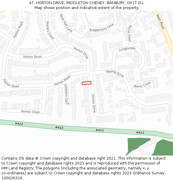 47, HORTON DRIVE, MIDDLETON CHENEY, BANBURY, OX17 2LL: Location map and indicative extent of plot