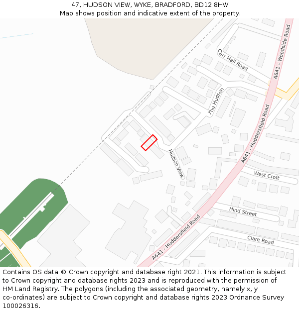 47, HUDSON VIEW, WYKE, BRADFORD, BD12 8HW: Location map and indicative extent of plot