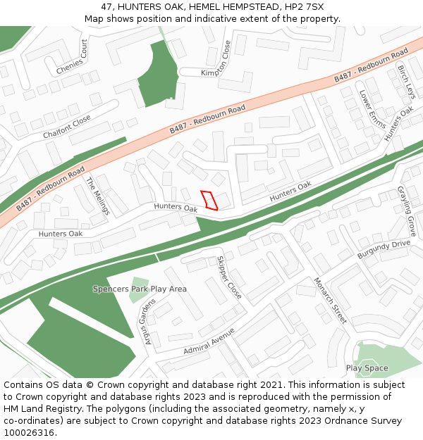 47, HUNTERS OAK, HEMEL HEMPSTEAD, HP2 7SX: Location map and indicative extent of plot