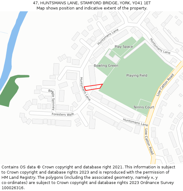 47, HUNTSMANS LANE, STAMFORD BRIDGE, YORK, YO41 1ET: Location map and indicative extent of plot