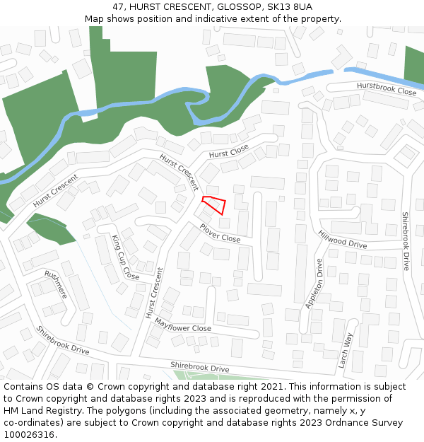 47, HURST CRESCENT, GLOSSOP, SK13 8UA: Location map and indicative extent of plot