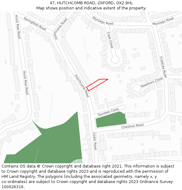 47, HUTCHCOMB ROAD, OXFORD, OX2 9HL: Location map and indicative extent of plot