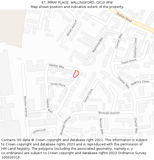 47, IMRAY PLACE, WALLINGFORD, OX10 9FW: Location map and indicative extent of plot