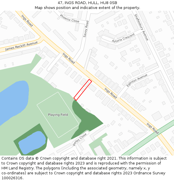 47, INGS ROAD, HULL, HU8 0SB: Location map and indicative extent of plot