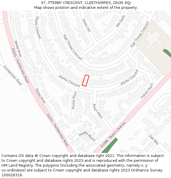 47, ITTERBY CRESCENT, CLEETHORPES, DN35 9QJ: Location map and indicative extent of plot