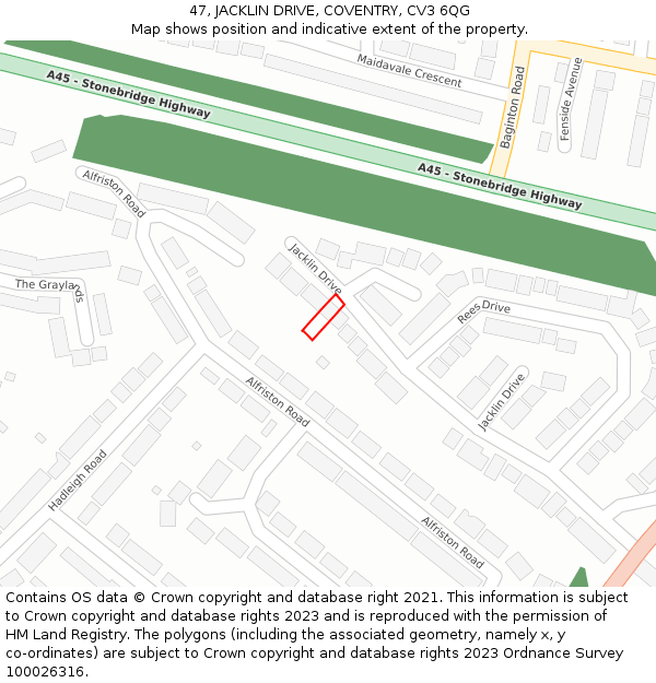 47, JACKLIN DRIVE, COVENTRY, CV3 6QG: Location map and indicative extent of plot