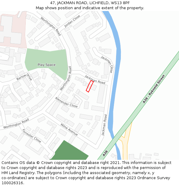 47, JACKMAN ROAD, LICHFIELD, WS13 8PF: Location map and indicative extent of plot