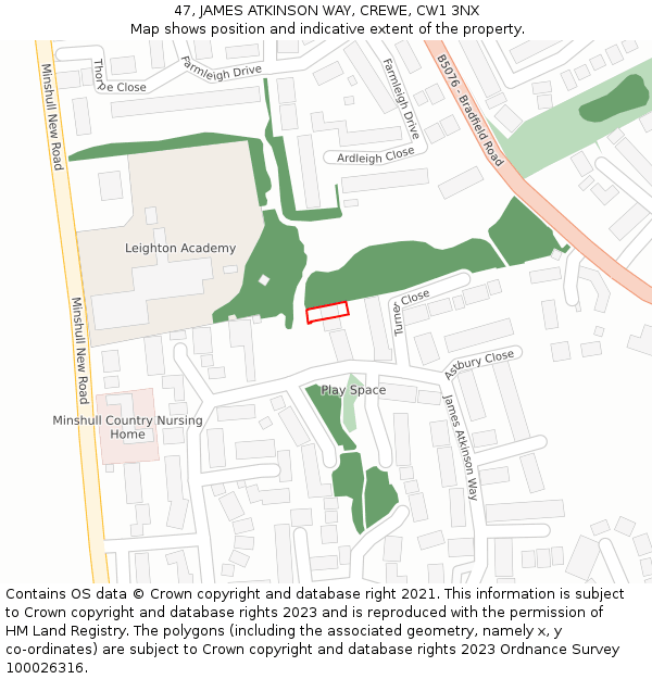 47, JAMES ATKINSON WAY, CREWE, CW1 3NX: Location map and indicative extent of plot
