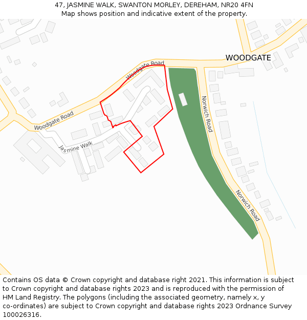 47, JASMINE WALK, SWANTON MORLEY, DEREHAM, NR20 4FN: Location map and indicative extent of plot