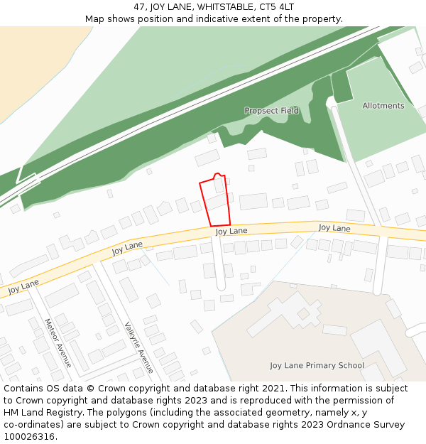 47, JOY LANE, WHITSTABLE, CT5 4LT: Location map and indicative extent of plot