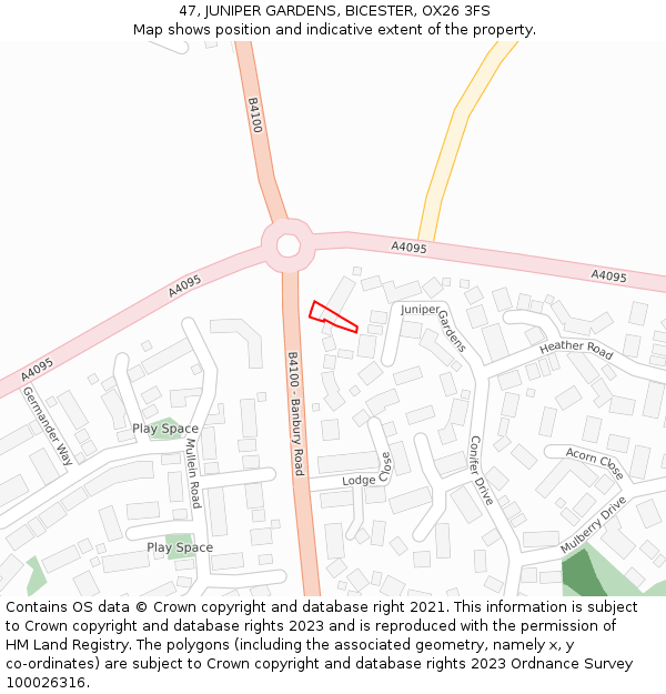 47, JUNIPER GARDENS, BICESTER, OX26 3FS: Location map and indicative extent of plot