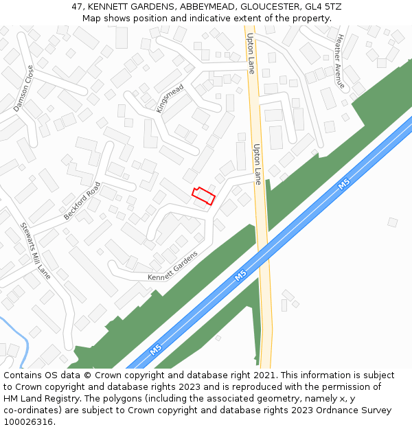 47, KENNETT GARDENS, ABBEYMEAD, GLOUCESTER, GL4 5TZ: Location map and indicative extent of plot