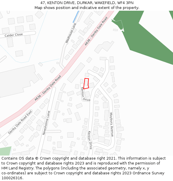 47, KENTON DRIVE, DURKAR, WAKEFIELD, WF4 3PN: Location map and indicative extent of plot