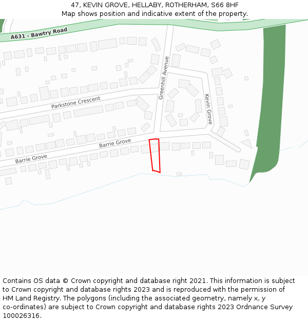 47, KEVIN GROVE, HELLABY, ROTHERHAM, S66 8HF: Location map and indicative extent of plot