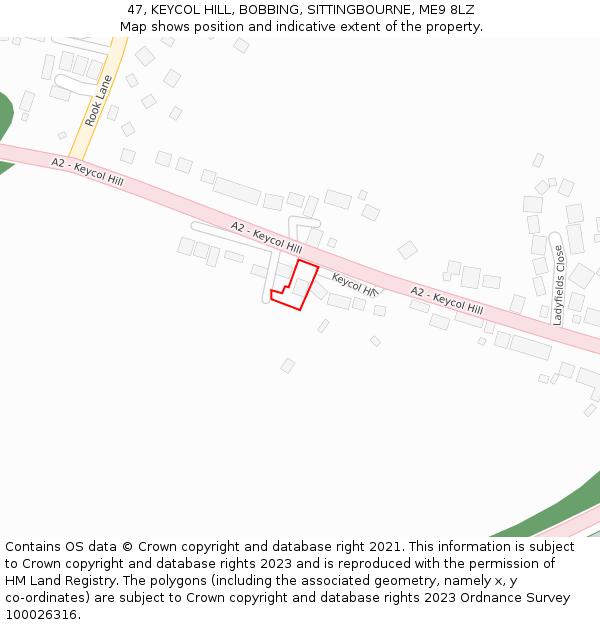 47, KEYCOL HILL, BOBBING, SITTINGBOURNE, ME9 8LZ: Location map and indicative extent of plot