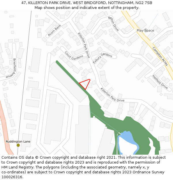 47, KILLERTON PARK DRIVE, WEST BRIDGFORD, NOTTINGHAM, NG2 7SB: Location map and indicative extent of plot