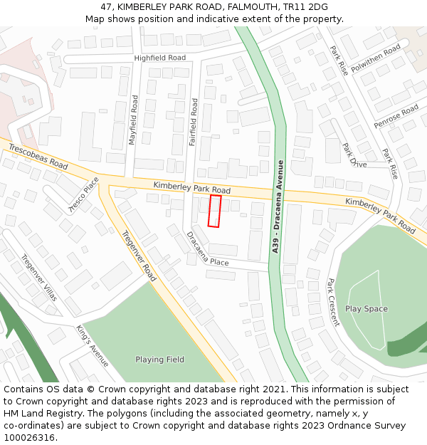 47, KIMBERLEY PARK ROAD, FALMOUTH, TR11 2DG: Location map and indicative extent of plot