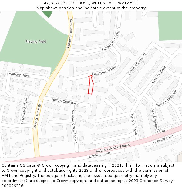 47, KINGFISHER GROVE, WILLENHALL, WV12 5HG: Location map and indicative extent of plot