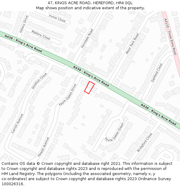47, KINGS ACRE ROAD, HEREFORD, HR4 0QL: Location map and indicative extent of plot