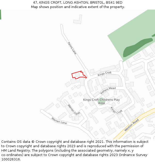 47, KINGS CROFT, LONG ASHTON, BRISTOL, BS41 9ED: Location map and indicative extent of plot