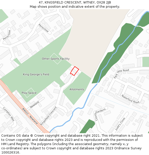 47, KINGSFIELD CRESCENT, WITNEY, OX28 2JB: Location map and indicative extent of plot