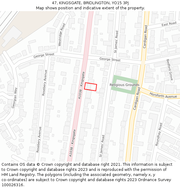 47, KINGSGATE, BRIDLINGTON, YO15 3PJ: Location map and indicative extent of plot