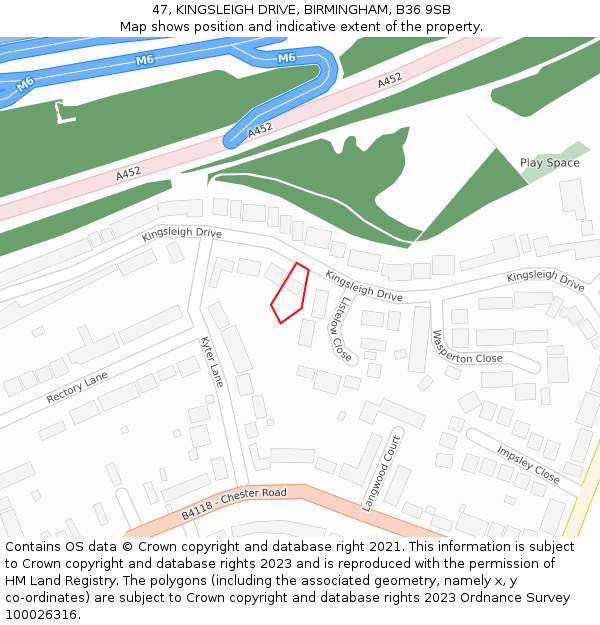 47, KINGSLEIGH DRIVE, BIRMINGHAM, B36 9SB: Location map and indicative extent of plot