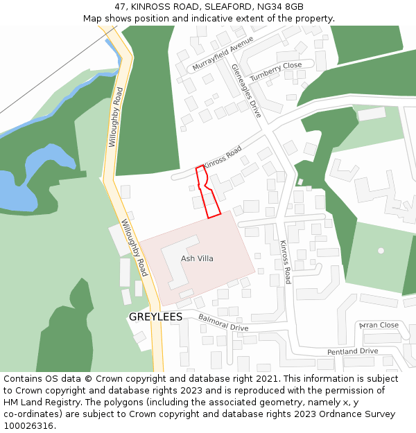 47, KINROSS ROAD, SLEAFORD, NG34 8GB: Location map and indicative extent of plot