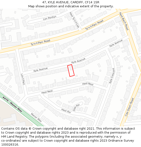 47, KYLE AVENUE, CARDIFF, CF14 1SR: Location map and indicative extent of plot