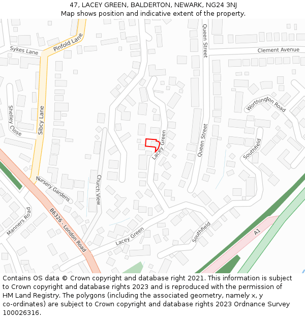 47, LACEY GREEN, BALDERTON, NEWARK, NG24 3NJ: Location map and indicative extent of plot