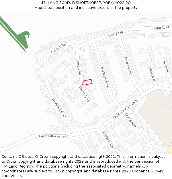 47, LANG ROAD, BISHOPTHORPE, YORK, YO23 2QJ: Location map and indicative extent of plot