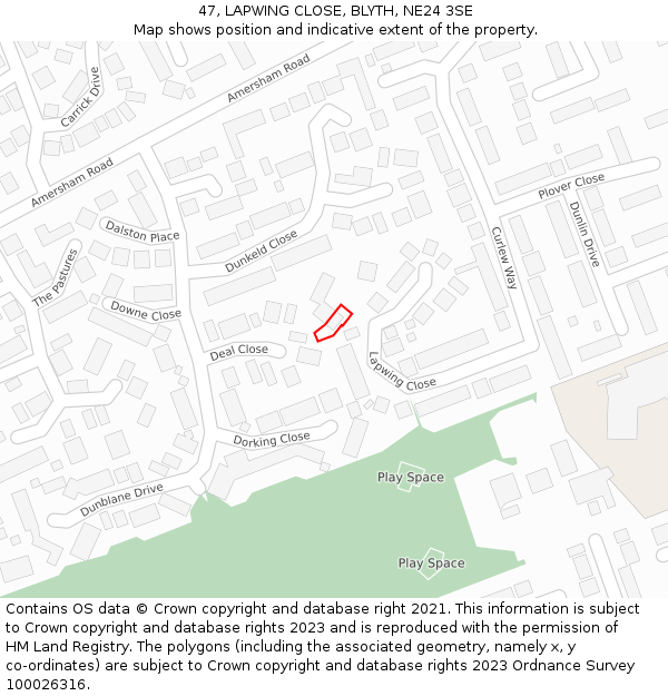 47, LAPWING CLOSE, BLYTH, NE24 3SE: Location map and indicative extent of plot