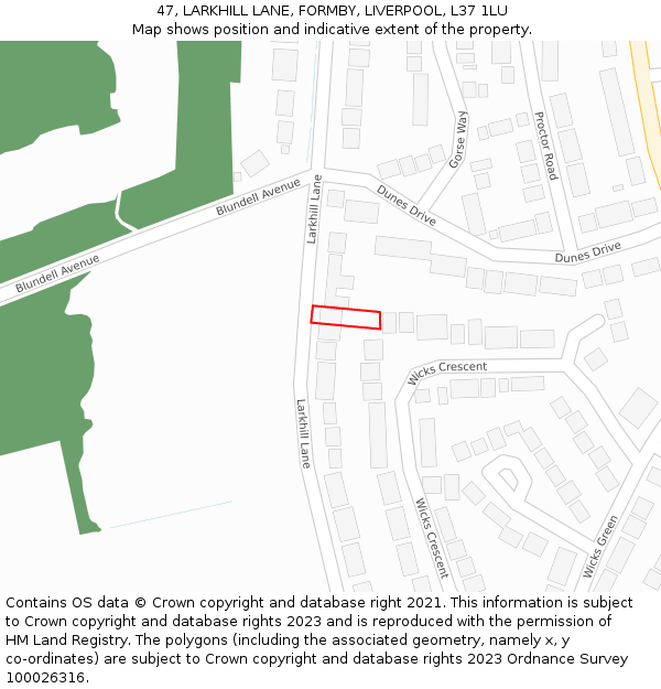 47, LARKHILL LANE, FORMBY, LIVERPOOL, L37 1LU: Location map and indicative extent of plot