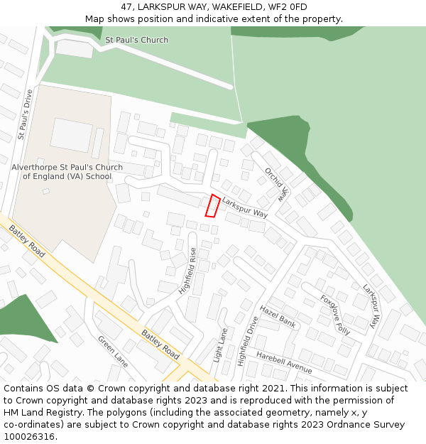 47, LARKSPUR WAY, WAKEFIELD, WF2 0FD: Location map and indicative extent of plot