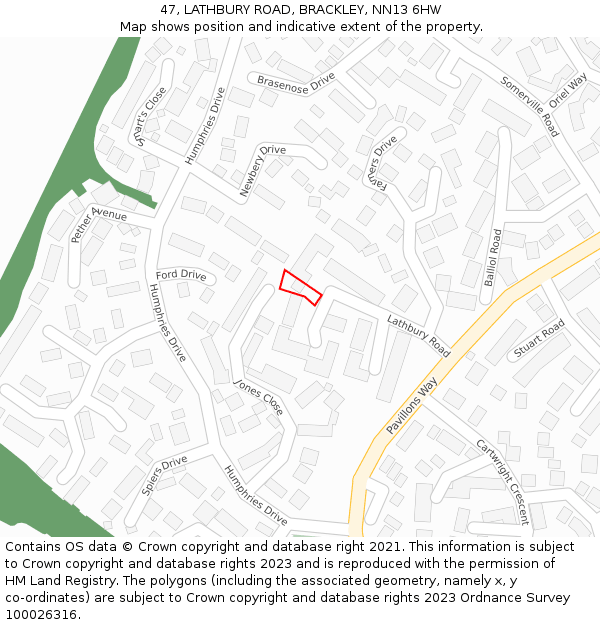 47, LATHBURY ROAD, BRACKLEY, NN13 6HW: Location map and indicative extent of plot