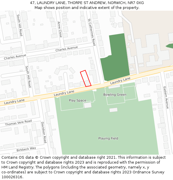 47, LAUNDRY LANE, THORPE ST ANDREW, NORWICH, NR7 0XG: Location map and indicative extent of plot