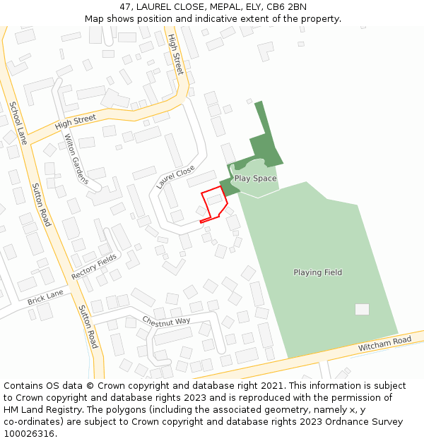 47, LAUREL CLOSE, MEPAL, ELY, CB6 2BN: Location map and indicative extent of plot
