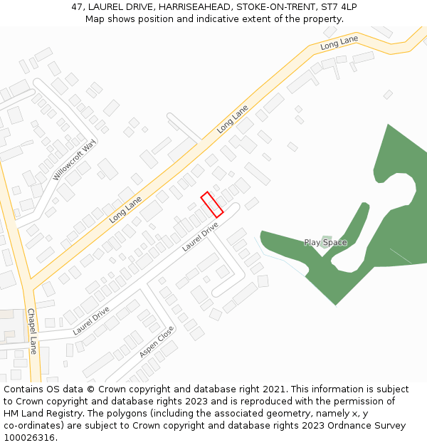 47, LAUREL DRIVE, HARRISEAHEAD, STOKE-ON-TRENT, ST7 4LP: Location map and indicative extent of plot