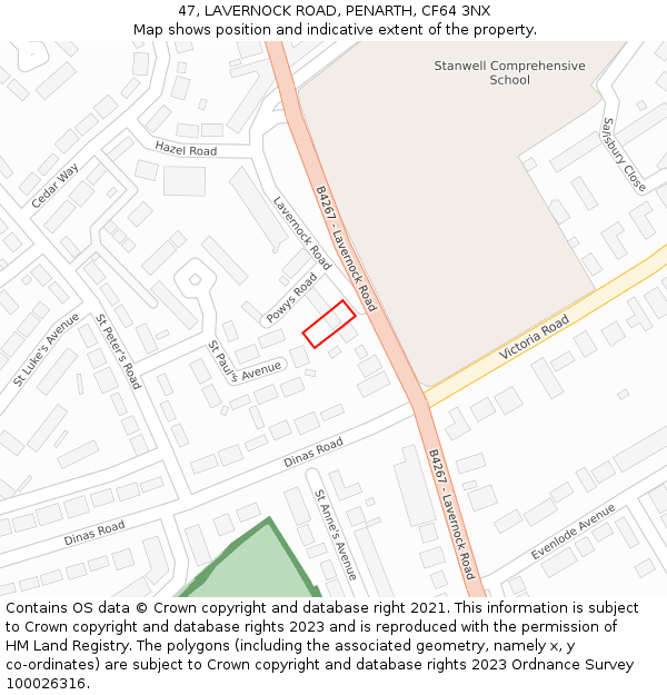 47, LAVERNOCK ROAD, PENARTH, CF64 3NX: Location map and indicative extent of plot
