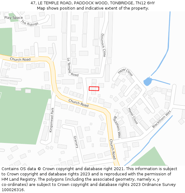 47, LE TEMPLE ROAD, PADDOCK WOOD, TONBRIDGE, TN12 6HY: Location map and indicative extent of plot