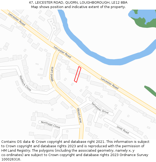 47, LEICESTER ROAD, QUORN, LOUGHBOROUGH, LE12 8BA: Location map and indicative extent of plot