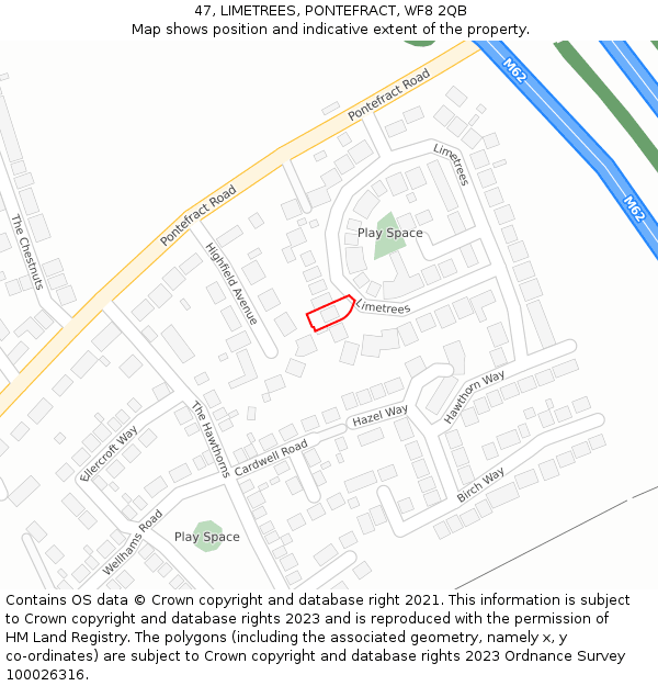 47, LIMETREES, PONTEFRACT, WF8 2QB: Location map and indicative extent of plot