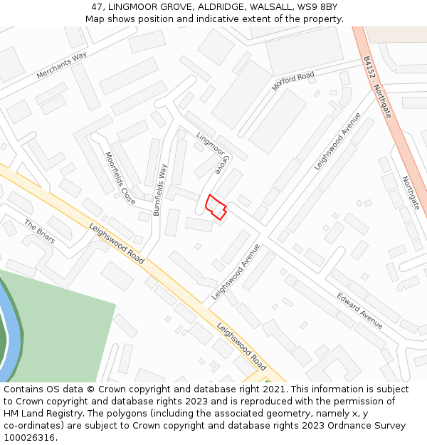 47, LINGMOOR GROVE, ALDRIDGE, WALSALL, WS9 8BY: Location map and indicative extent of plot