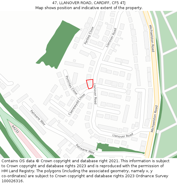 47, LLANOVER ROAD, CARDIFF, CF5 4TJ: Location map and indicative extent of plot