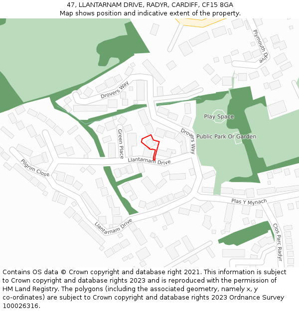 47, LLANTARNAM DRIVE, RADYR, CARDIFF, CF15 8GA: Location map and indicative extent of plot