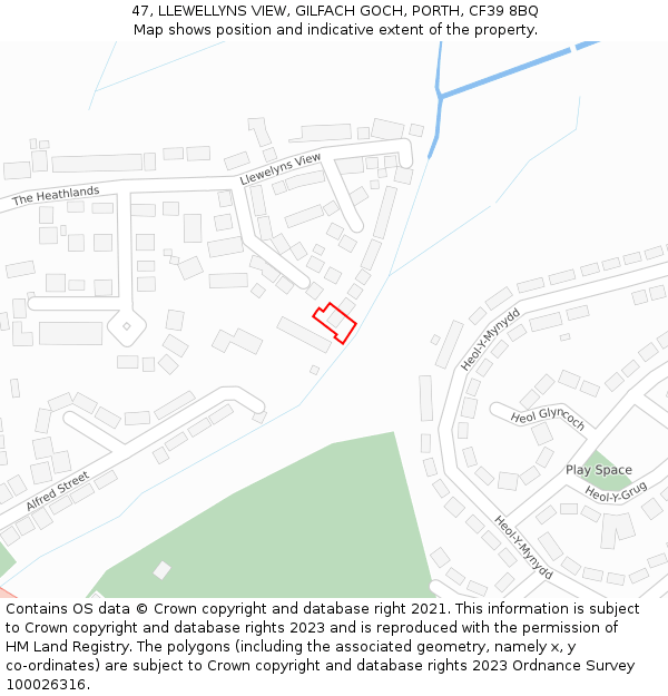 47, LLEWELLYNS VIEW, GILFACH GOCH, PORTH, CF39 8BQ: Location map and indicative extent of plot