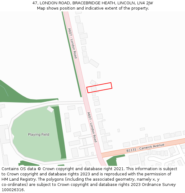 47, LONDON ROAD, BRACEBRIDGE HEATH, LINCOLN, LN4 2JW: Location map and indicative extent of plot