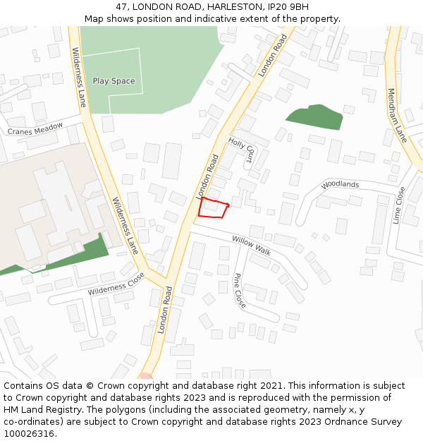 47, LONDON ROAD, HARLESTON, IP20 9BH: Location map and indicative extent of plot